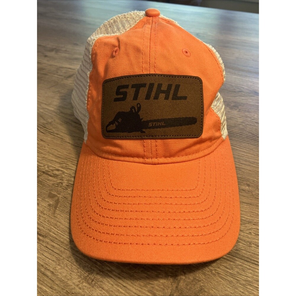 Stihl Chainsaw Snapback Trucker Cap Orange Patch Logo VTG Outdoor Cap Hat
